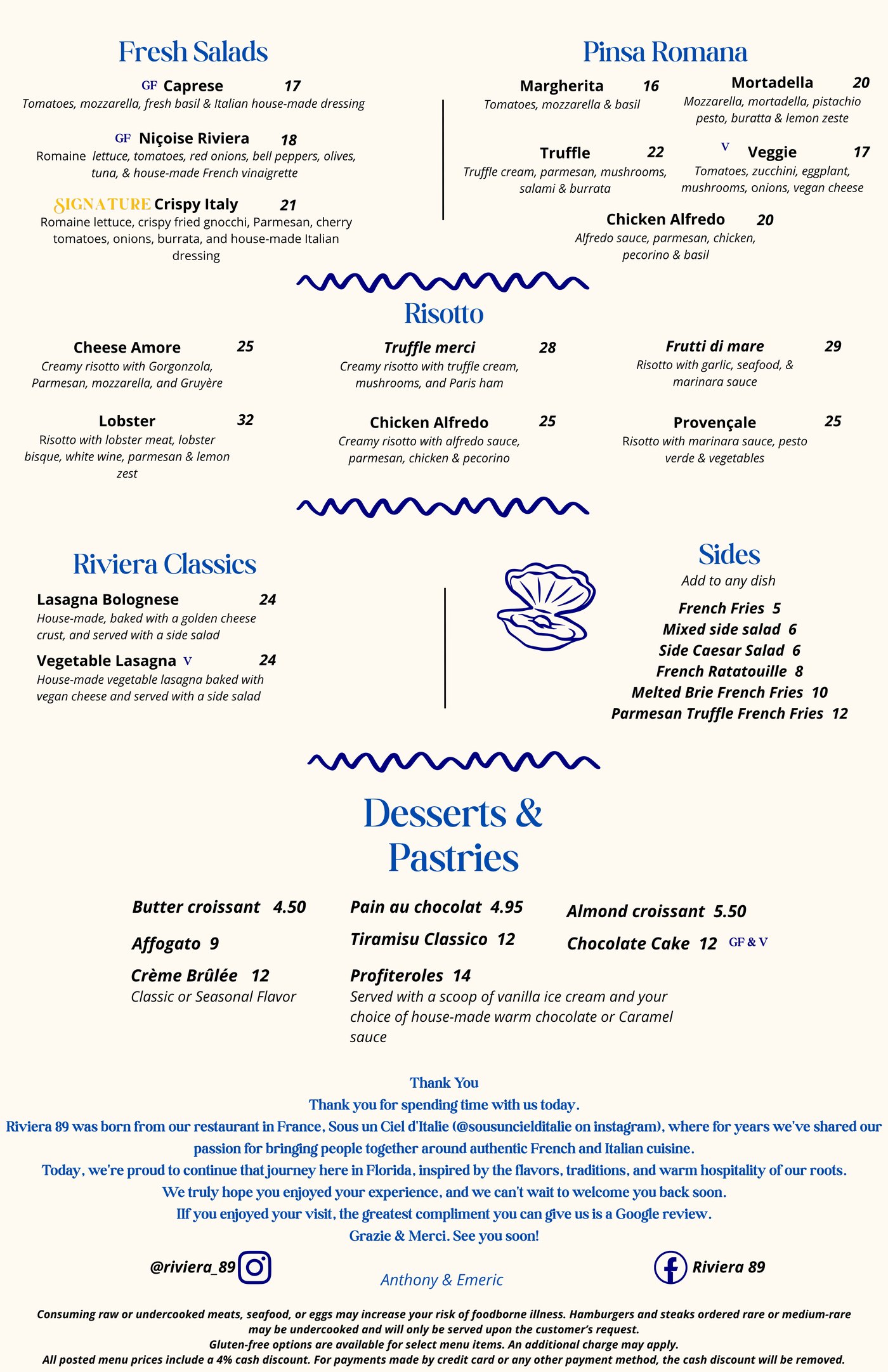 Riviera 89 Dinner menu, page 2