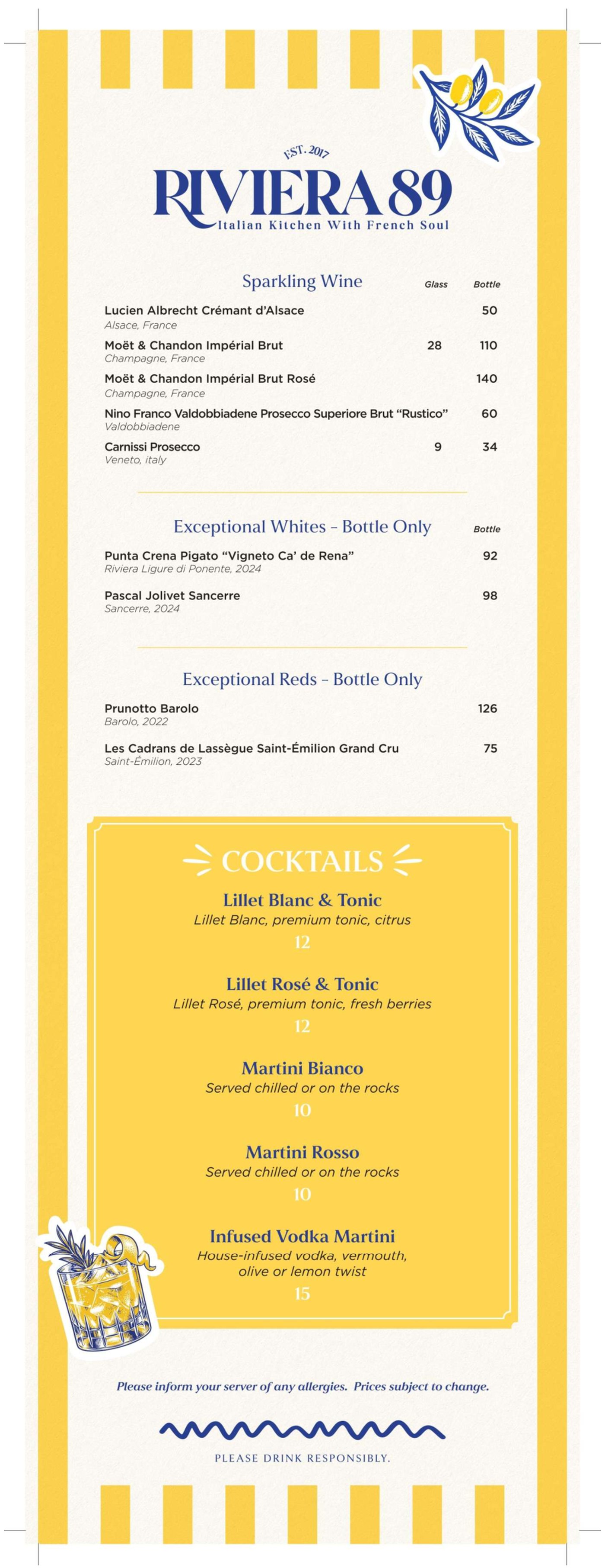 Riviera 89 Sparkling wine and cocktails